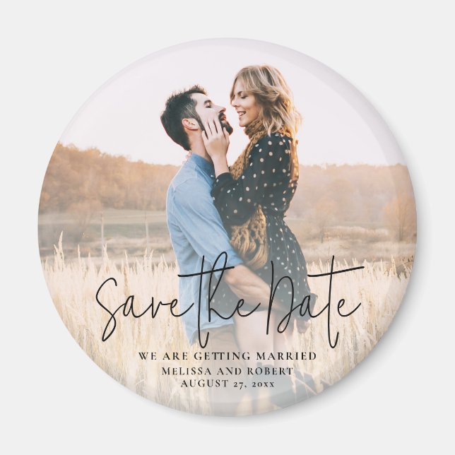 Íman Foto Elegante de Script Moderno Casamento Salve a  (Frente)