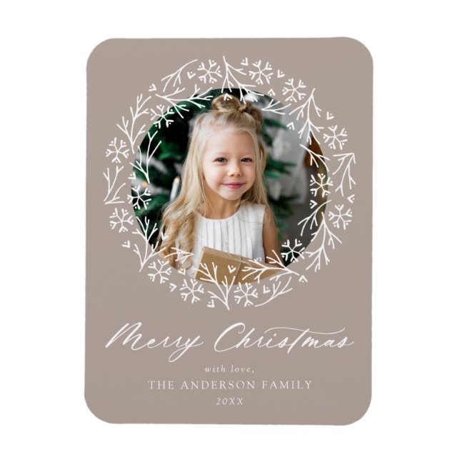 Íman Foto Elegante Snowflake Wreath Mocha (Vertical)