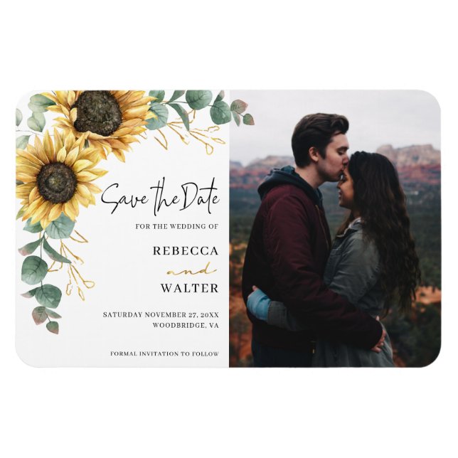 Íman Foto em Aquarela de Girassol Save the Date (Horizontal)