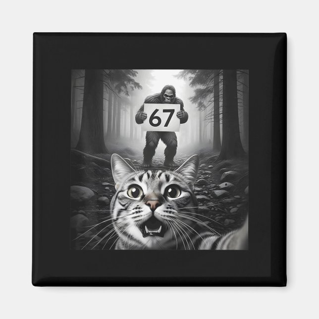 Íman Foto Engraçada de Gato com Bigfoot 67 Meme (Frente)