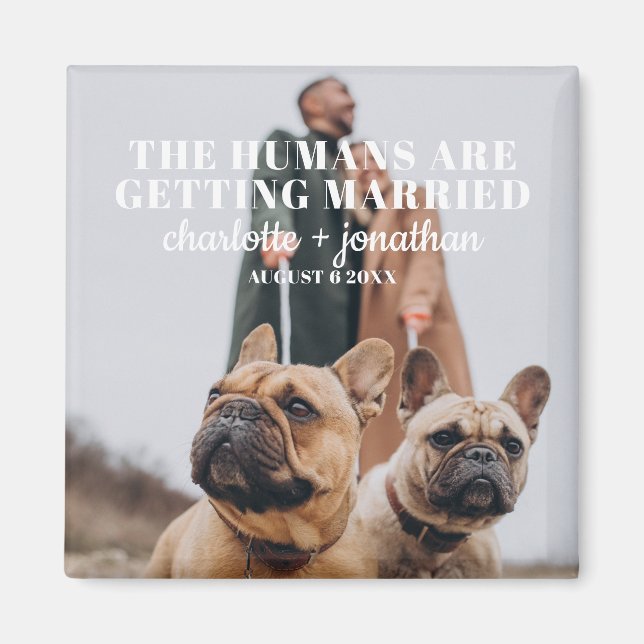 Íman Foto Engraçado Cachorro Salve a Data Casamento (Frente)