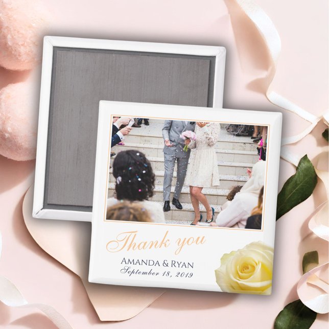 Íman Foto Floral de Rosa Amarela Elegante Obrigado Casa (Criador carregado)