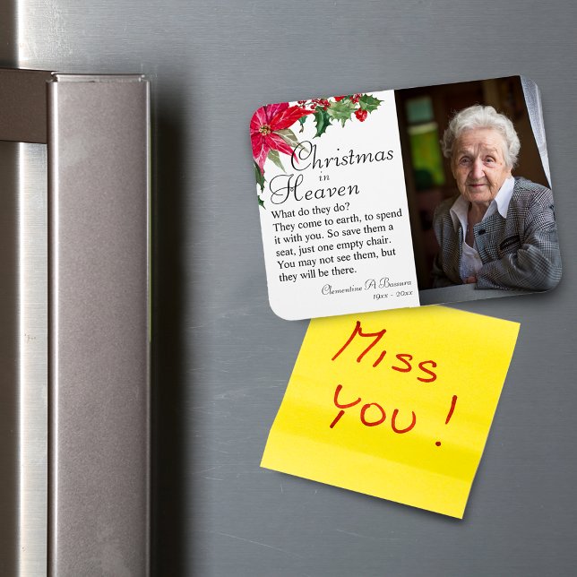 Íman Foto Memorial de Natal Poinsettia no Céu (Poinsettia Christmas In Heaven Memorial Photo Magnet)