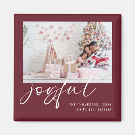 Íman Foto Minimalista Joyful Script Christmas Burgundy