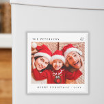 Íman Foto moderna minimalista da família Feliz Natal<br><div class="desc">Simples tipografia mínima Feliz Natal,  mantendo um ímã festivo com foto personalizada,  nome da família e ano.</div>