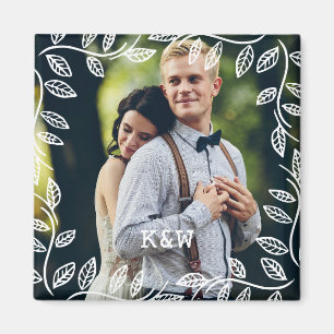 Íman Foto Monogrammed do quadro delicado das folhas