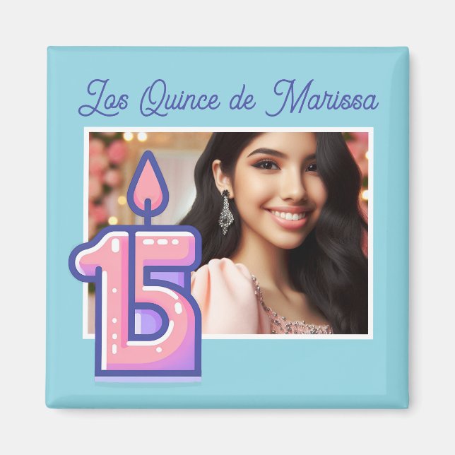 Íman Foto personalizada 15 Birthday Girl Quinceañera (Frente)