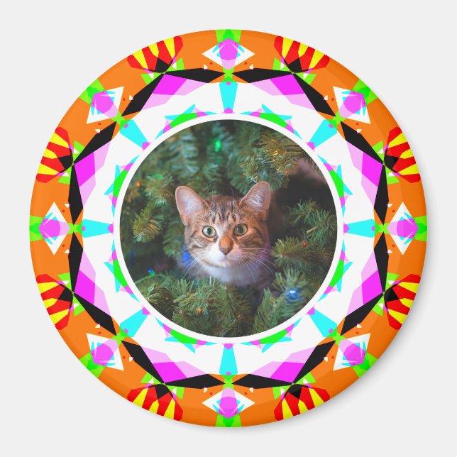 Íman Foto personalizada Cat Mãe Pai Mãe cor-de-laranja (Frente)