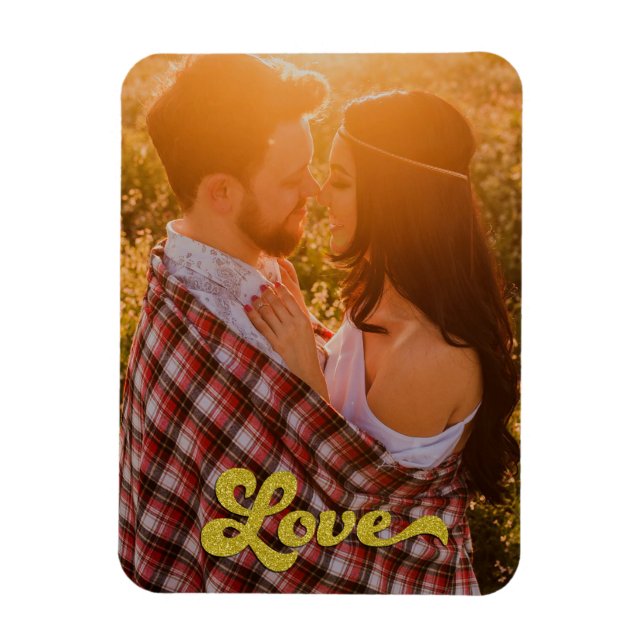Íman Foto Personalizada com Amor em Dourado (Vertical)