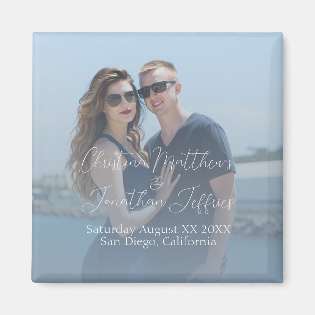 Íman Foto personalizada com casamento azul empoeirado (Frente)