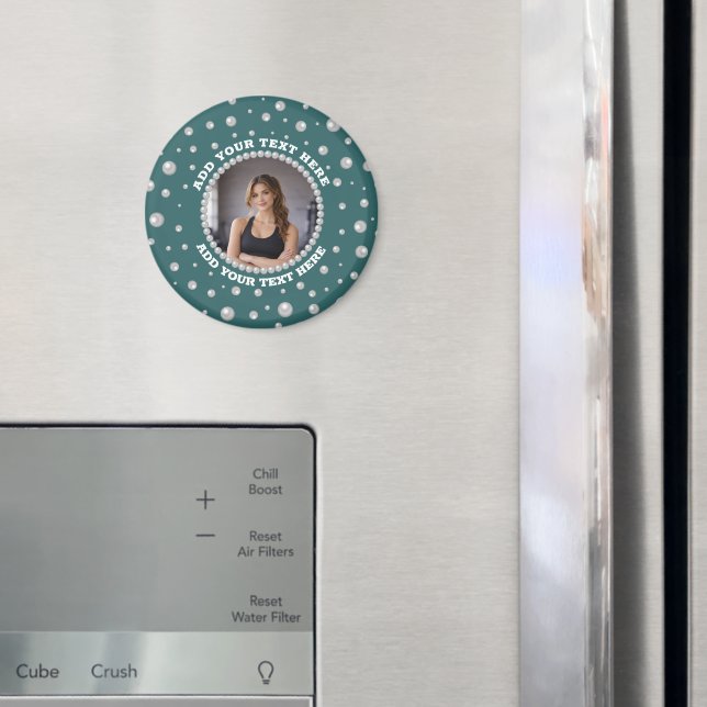 Íman Foto Personalizada com Círculo de Pérolas em Azul  (In Situ (Fridge))