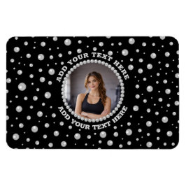 Íman Foto Personalizada com Círculo de Pérolas em Preto