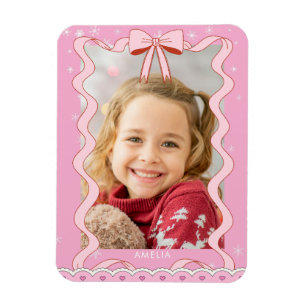 Íman Foto Personalizada com Fita Rosa Pastel Moderna