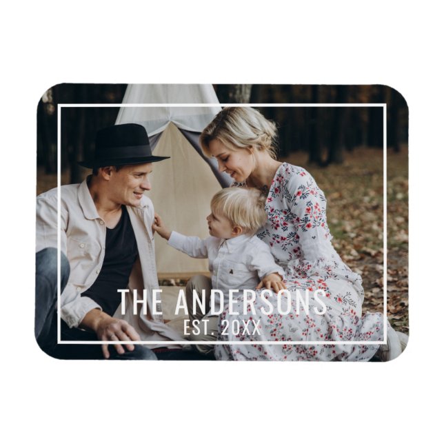 Íman Foto personalizada com nome da família e ano de fu (Horizontal)