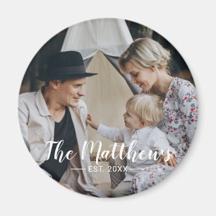 Íman Foto personalizada com nome de família e ano estab