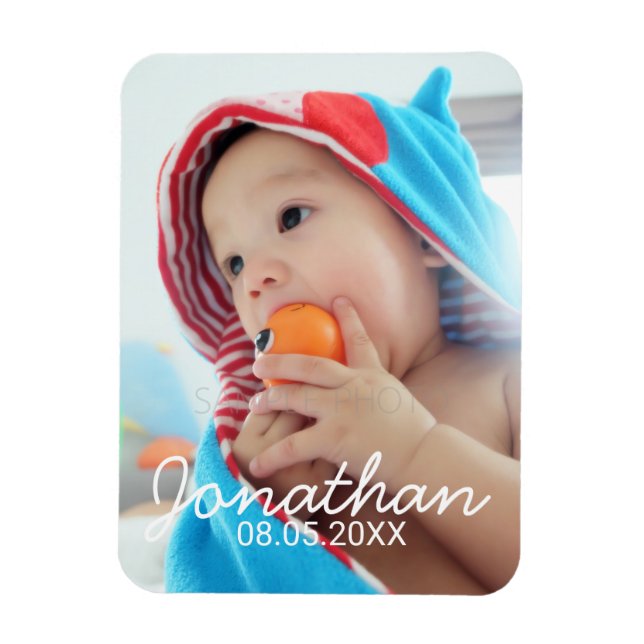 Íman Foto personalizada com nome e data (Vertical)