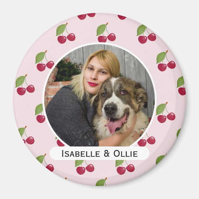 Íman Foto Personalizada com Padrão de Cereja Fofa (Frente)