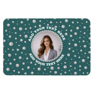 Íman Foto Personalizada com Pérolas em Círculo sobre Az