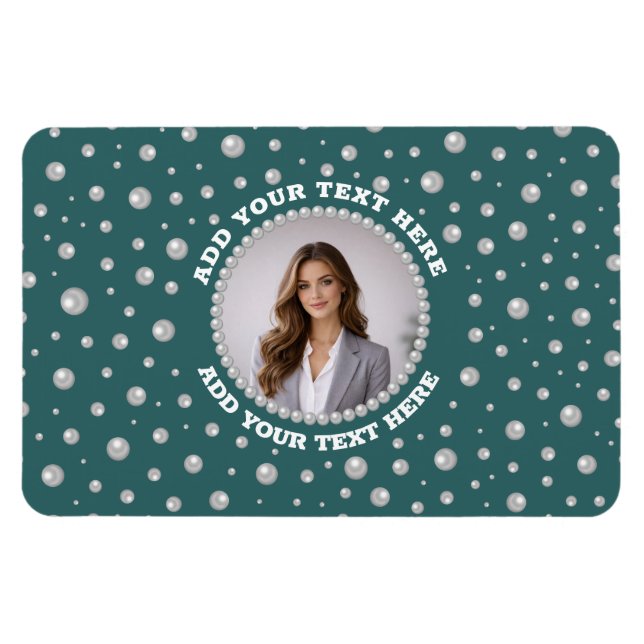 Íman Foto Personalizada com Pérolas em Círculo sobre Az (Horizontal)