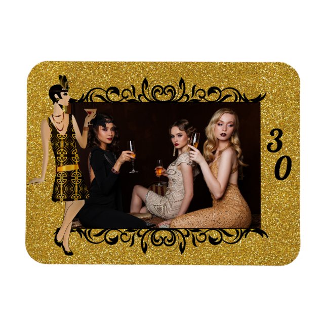 Íman Foto Personalizada Da 30 Da Garota Flapper Do Glam (Horizontal)