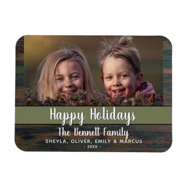 Íman Foto Personalizada Da Família Rustic Happy Holiday (Horizontal)