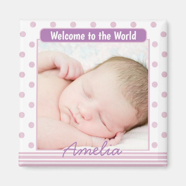 Íman Foto personalizada de bebê personalizada com ponto (Frente)