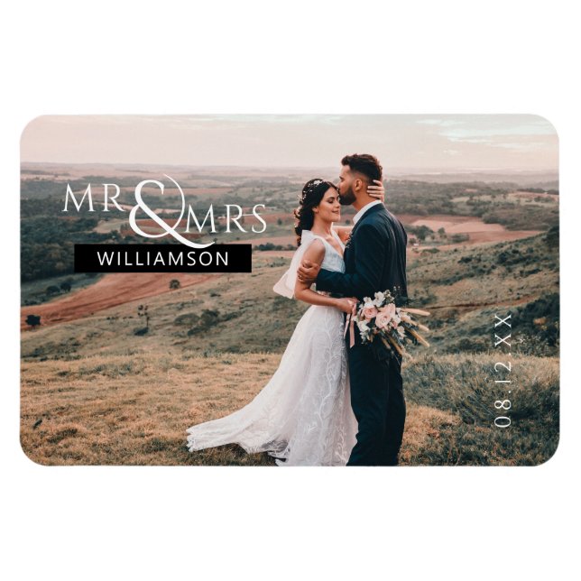Íman Foto personalizada de casamento entre o Sr. e a Sr (Horizontal)