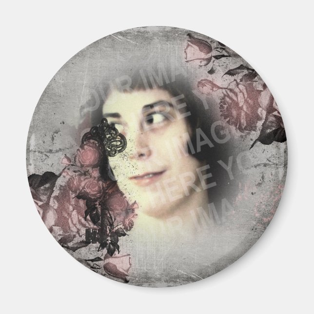 Íman Foto personalizada de chave antiga e Rosas (Frente)