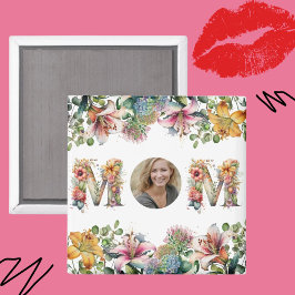 Íman Foto personalizada de flor de Dia de as mães MOM