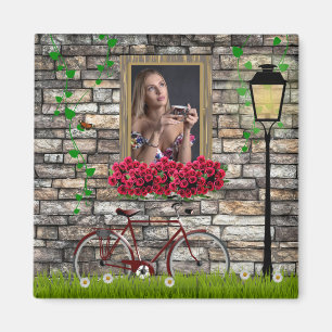 Íman Foto personalizada de parede de flores de janela