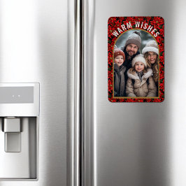 Íman Foto Personalizada de Poinsettia de Natal Vermelho