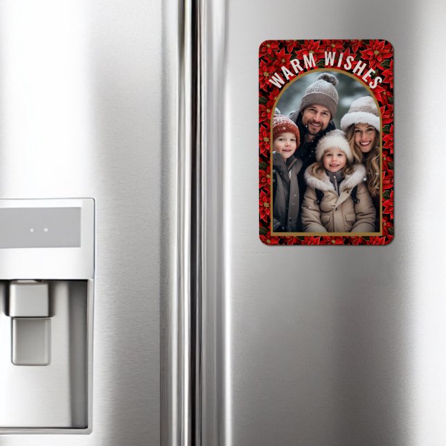 Íman Foto Personalizada de Poinsettia de Natal Vermelho (Criador carregado)