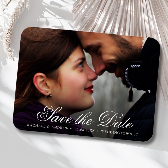 Íman Foto personalizada de script legante Salvar o casa (Save the Date Wedding Photo Magnet)