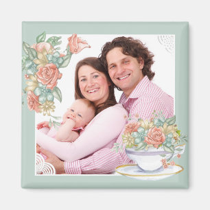 Íman Foto Personalizada De Teacup Floral De Aquarela