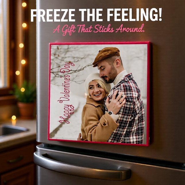 Íman Foto personalizada do dia de São Valentim (Romantic Pink Frame Personalized Valentine Magnet)