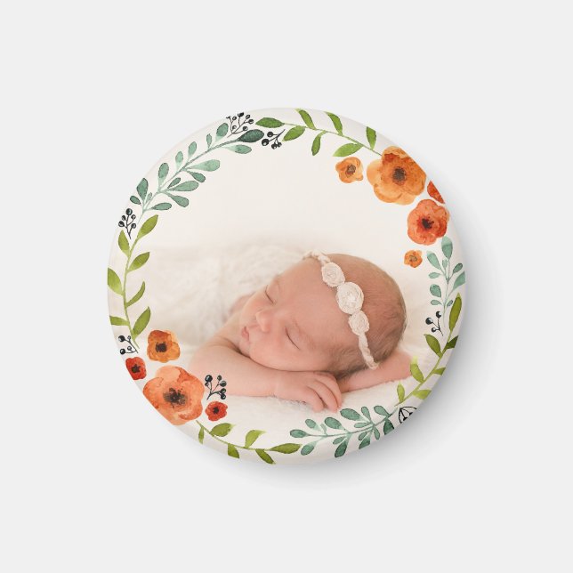 Íman Foto personalizada do Instagram | Watercolor Flora (Frente)