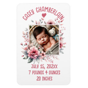 Íman foto personalizada do recém-nascido aquarela flora