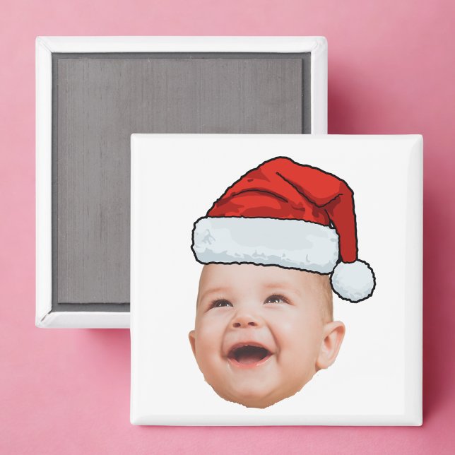 Íman Foto personalizada do rosto do bebê Papai Noel Nat (Criador carregado)
