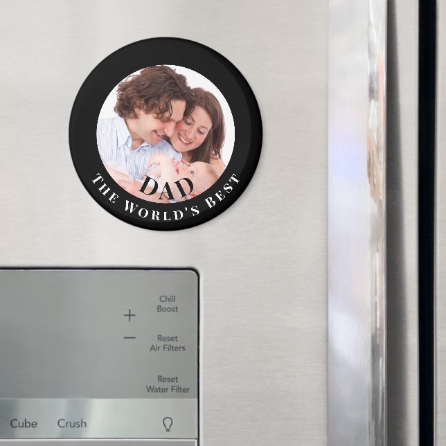 Íman Foto Personalizada em Círculo Preto Melhor Pai (In Situ (Fridge))