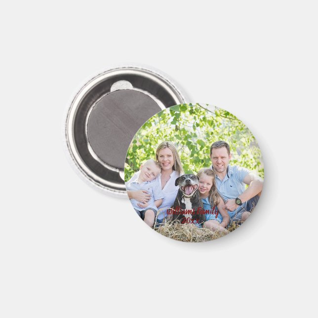 Íman Foto Personalizada Família Script Preto (Front/Back)