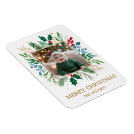 Íman Foto Personalizada Feliz Natal Aquarela Botânica