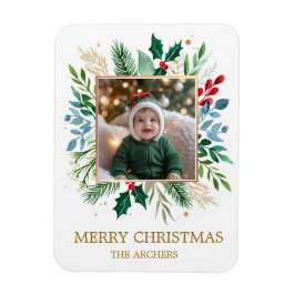 Íman Foto Personalizada Feliz Natal Aquarela Botânica