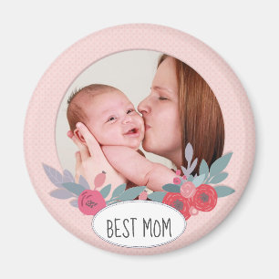 Íman Foto Personalizada Floral bonito Rosa, Melhor Mãe