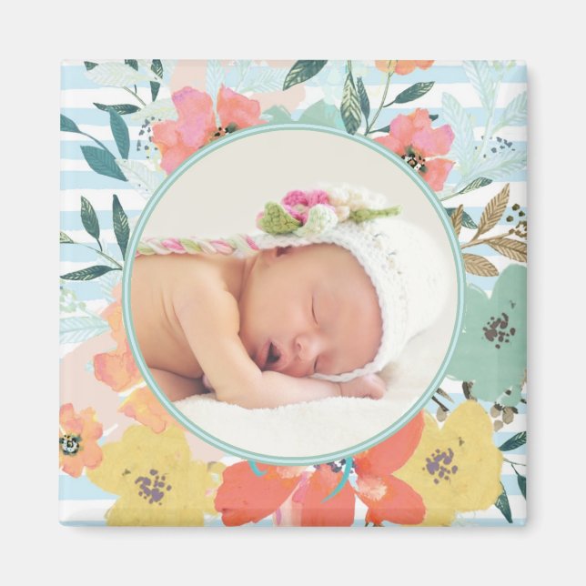 Íman Foto Personalizada Floral de bonito Aquarela (Frente)