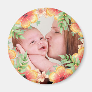 Íman Foto Personalizada Floral Laranja bonito
