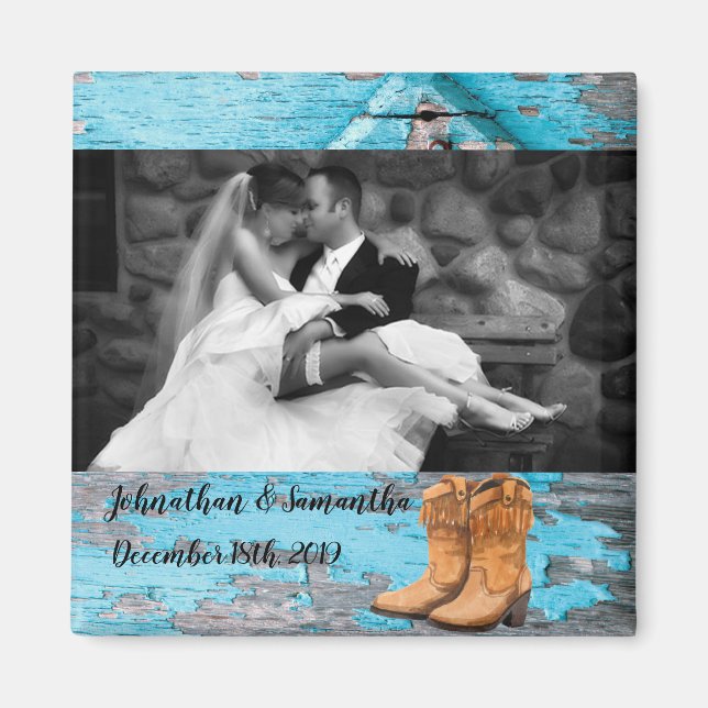 Íman Foto personalizada Magnet Blue Wood Barn Door Boot (Frente)