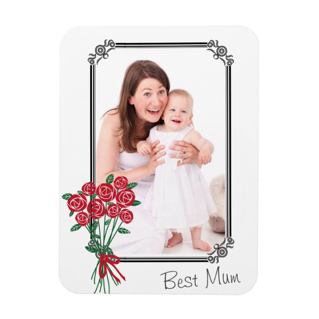 Íman Foto personalizada Melhor Mãe Rose Bouquet (Vertical)
