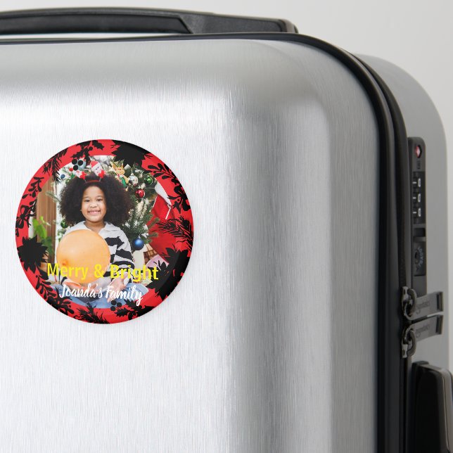 Íman Foto personalizada - Natal brilhante da Feliz Verm (In Situ (Luggage))