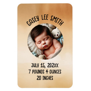 Íman foto personalizada recém-nascido bebê bege aquarel