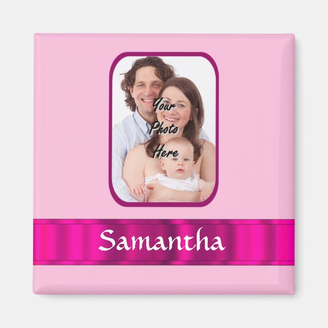 Íman Foto personalizada rosa (Frente)